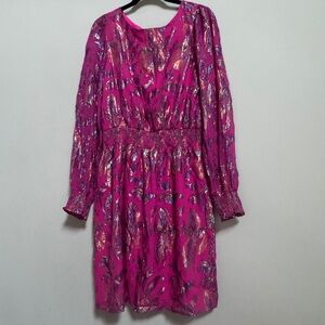 Lilly Pulitzer Cosita Long Sleeve Silk Dress Acai Berry Metallic Floral NWT